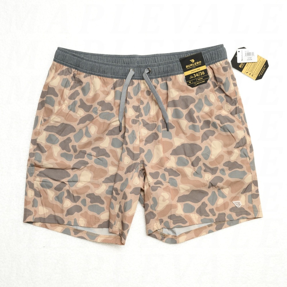 Burlebo Athletic Short Men's Large 34/36 Brown Camo Print 7" Inseam w/ Liner NWT